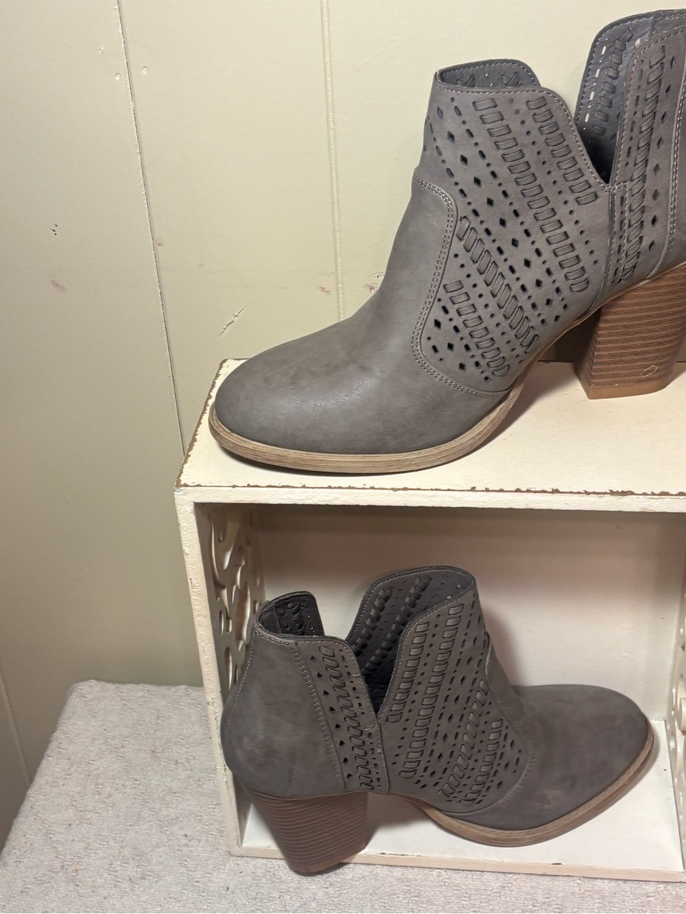 Daisy Fuentes Gray Perforated Ankle Booties with Block Heel